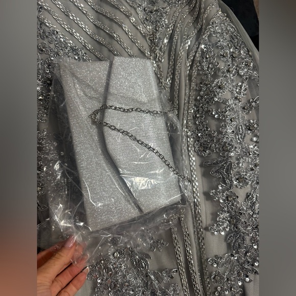 Andrea & Leo Couture
STYLE #MA103  Sz 10 Elegant Off-Shoulder Gray Evening Gown - Picture 14 of 16